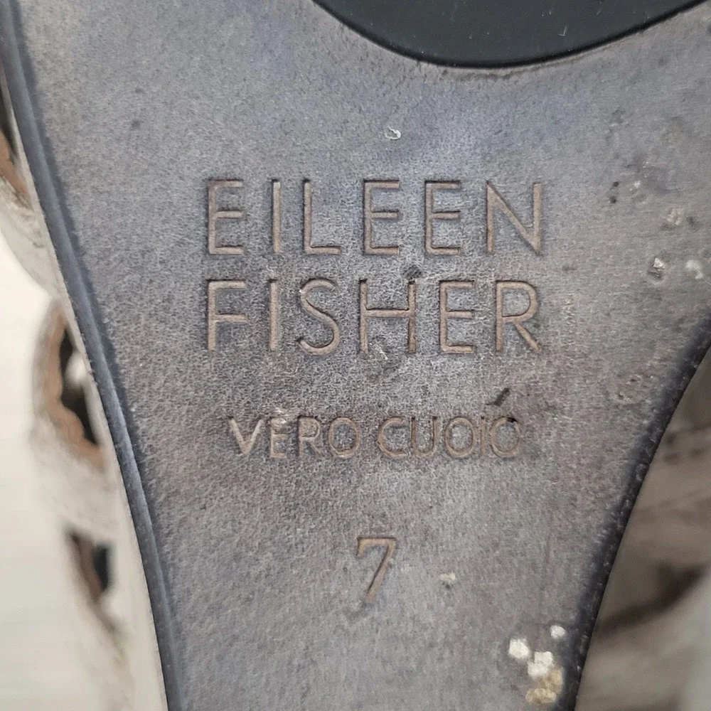 Eileen Fisher‎ Womens Gray Leather Caged Wedge Heel Sandals Back Zip Size 7